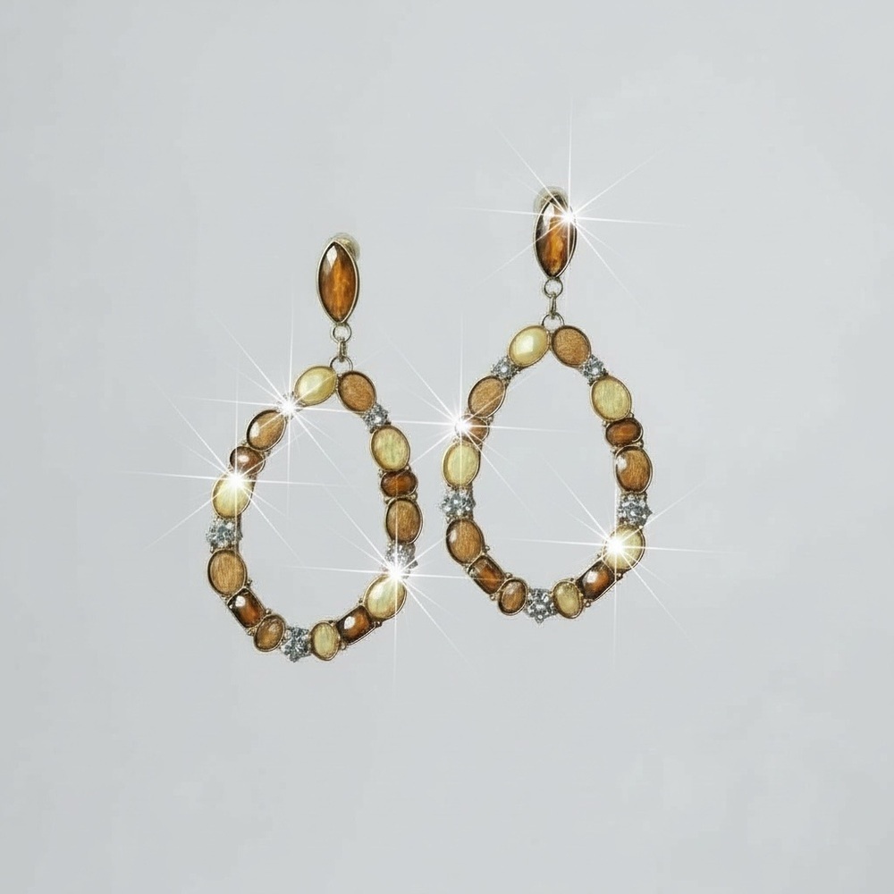 Elegant Gold and Brown Hoop Earrings - Picture 1 of 5